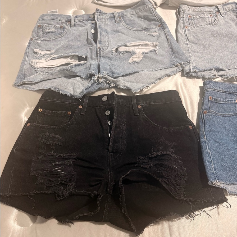 Levi's Women's Jean Shorts - 501 White, Light Blue, Black, Blue - Picture 3 of 13